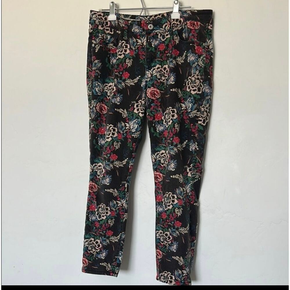 Anthropologie Pilcro Floral Skinny Jeans Black 31 Mid Rise - Picture 3 of 7